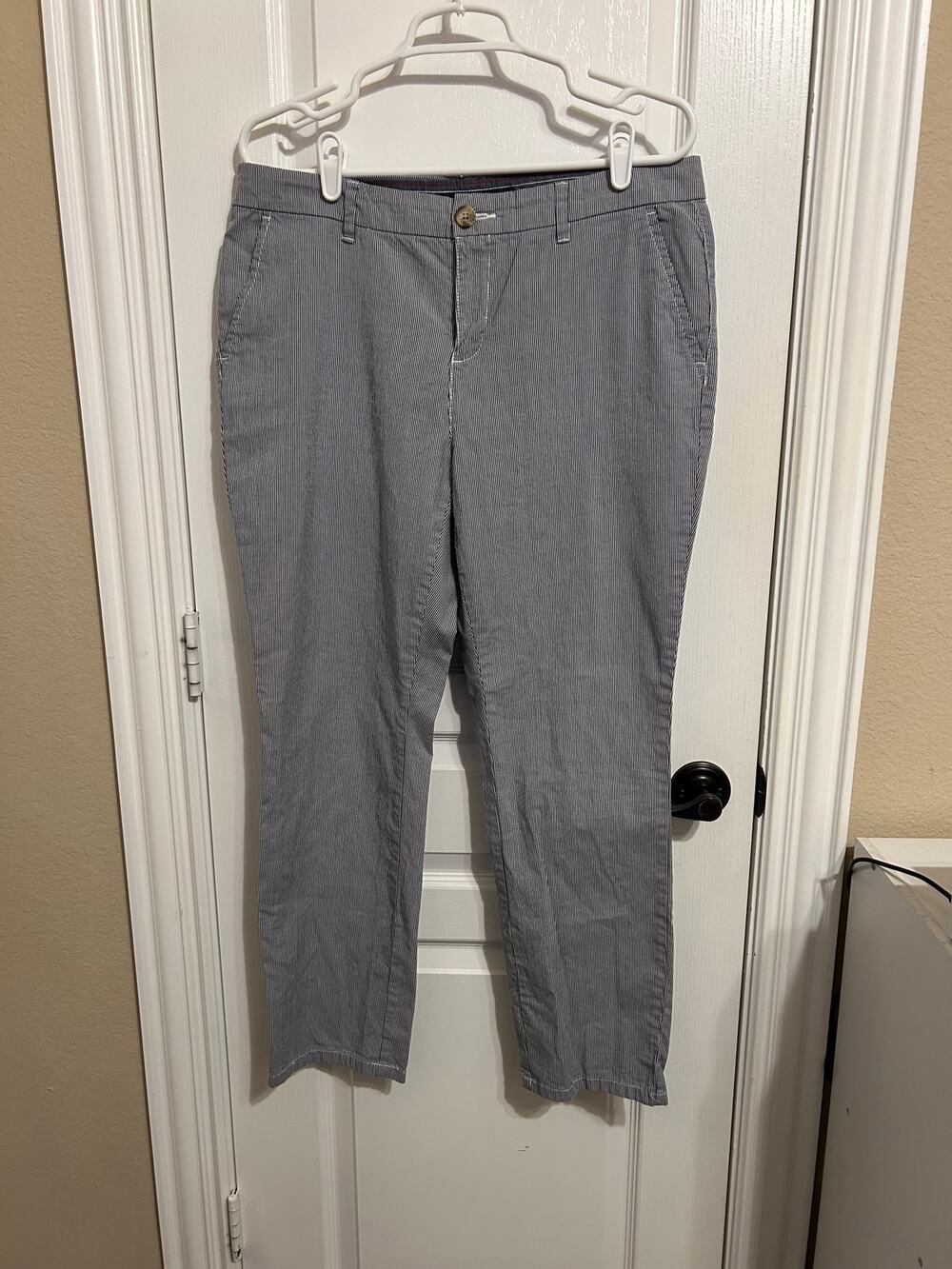 Tommy Hilfiger Blue & White Striped Cropped High-Rise Pants Size 10